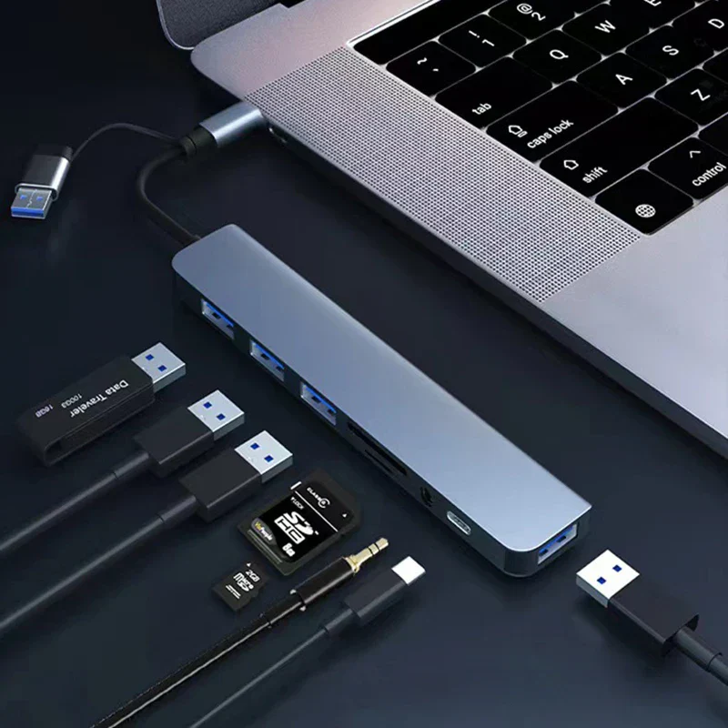 8 in 2 USB C Hub Docking Station Audio Jack SD Card Reader for Laptop - Image 5