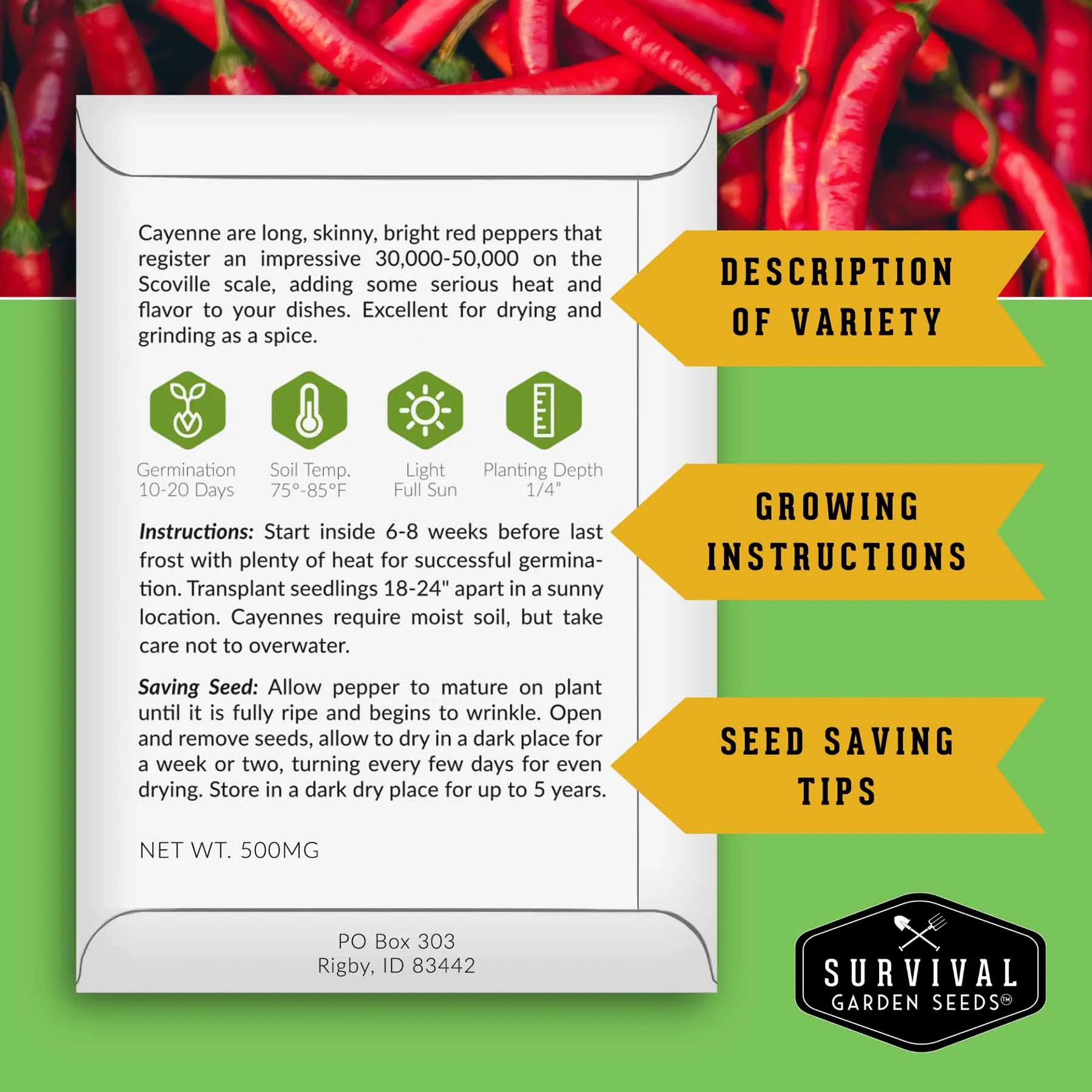Eight Pepper Seed Collection – Heirloom Non-GMO Sweet & Hot Pepper Varieties for Home Gardening and Food Preservation - Image 3