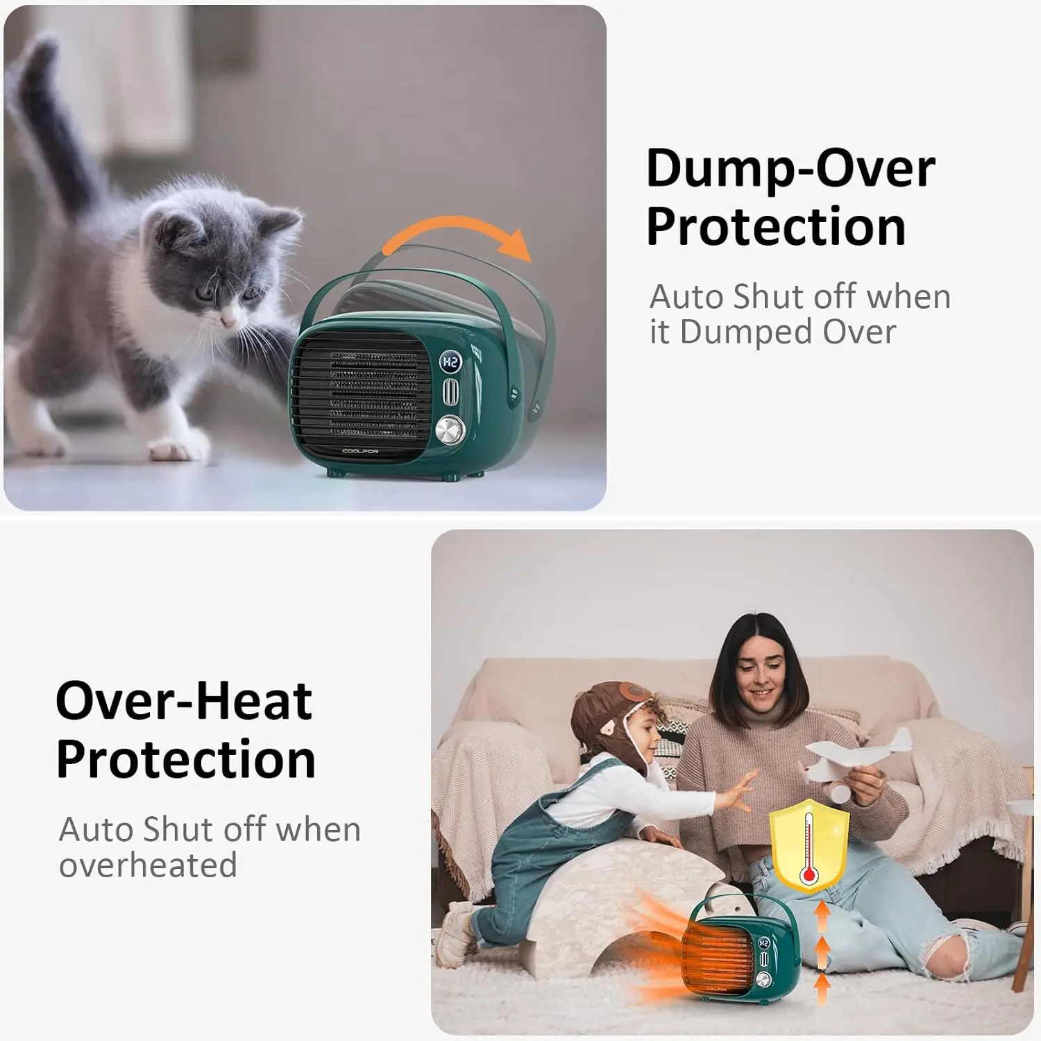 800W/500W Space Heater Quiet Ceramic Desk Heater with Temp Control for Home - Image 4