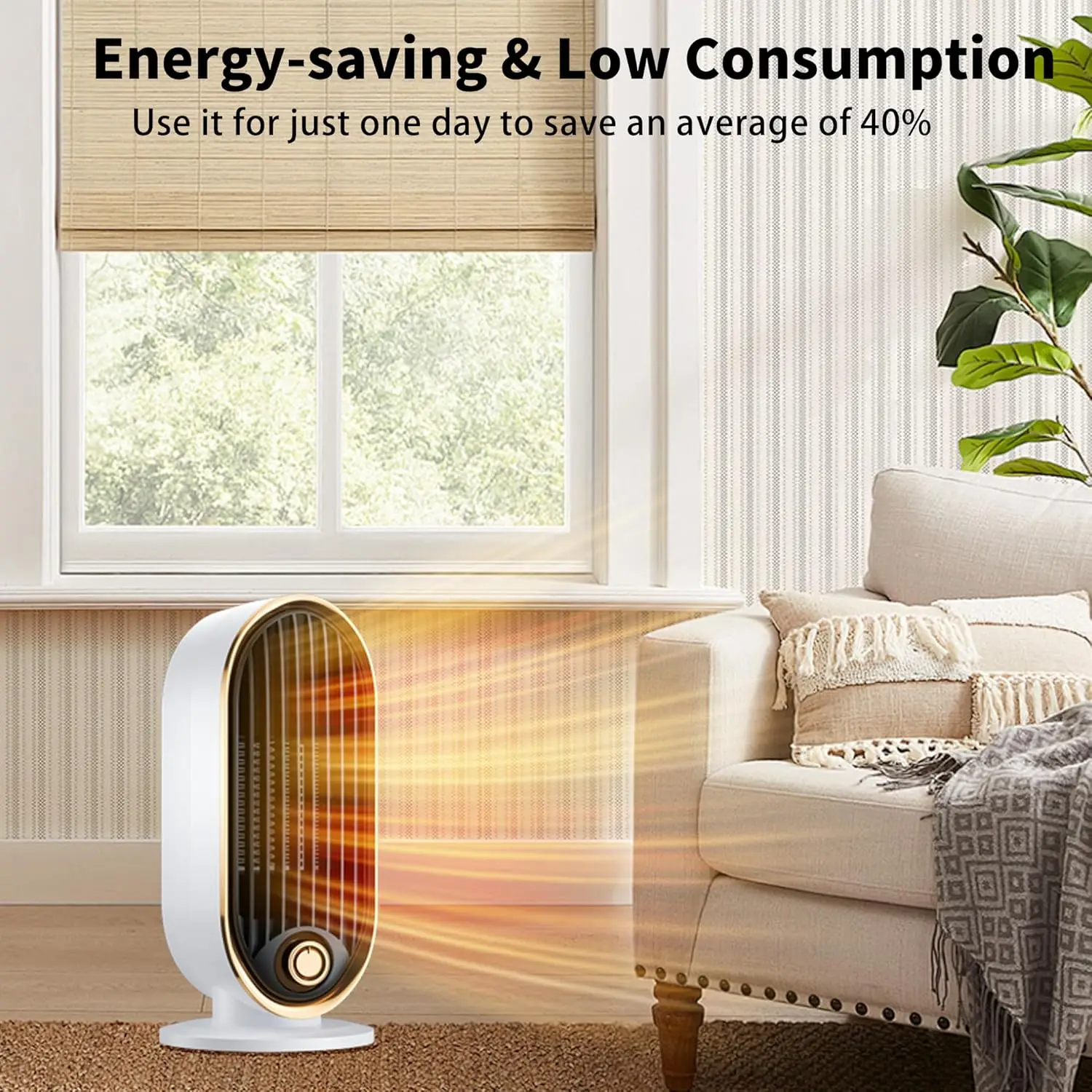 800W Portable Space Heater Fast Heating with Thermostat Tip-Over Protection - Image 2