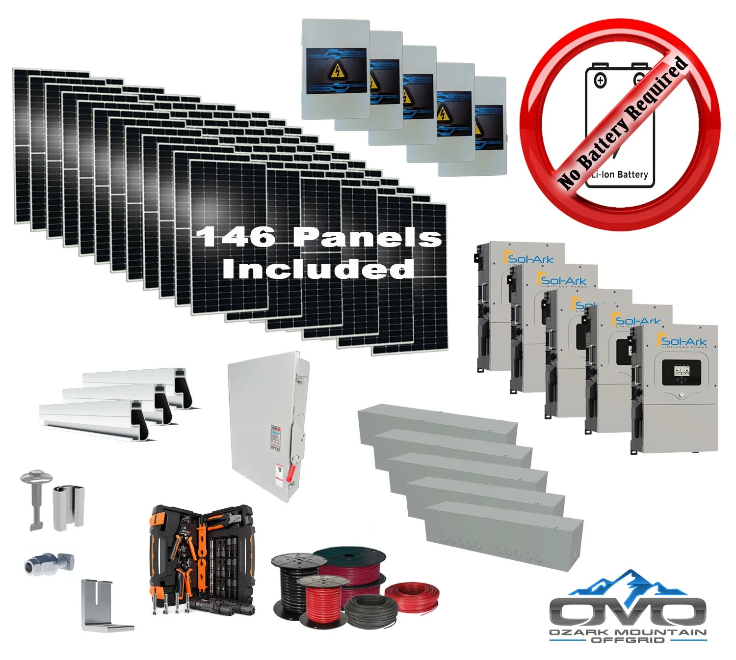 80KW Complete Offgrid Solar Kit + 5x 15K Sol-Ark Inverter +80.3KW Solar with Mounting Rails and Wiring