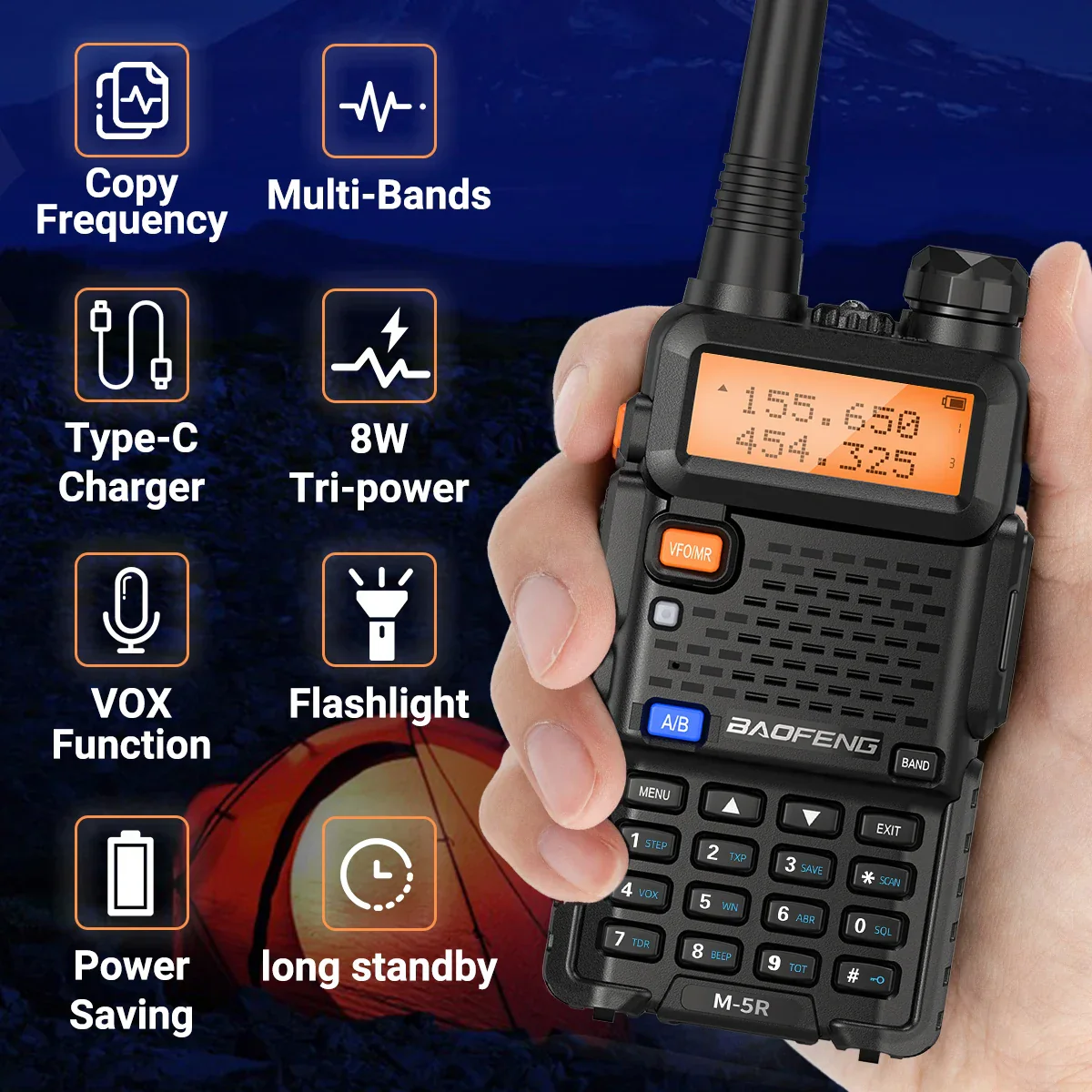8W Multi Band Walkie Talkie Long Range Two Way Radio USB C Handheld - Image 3