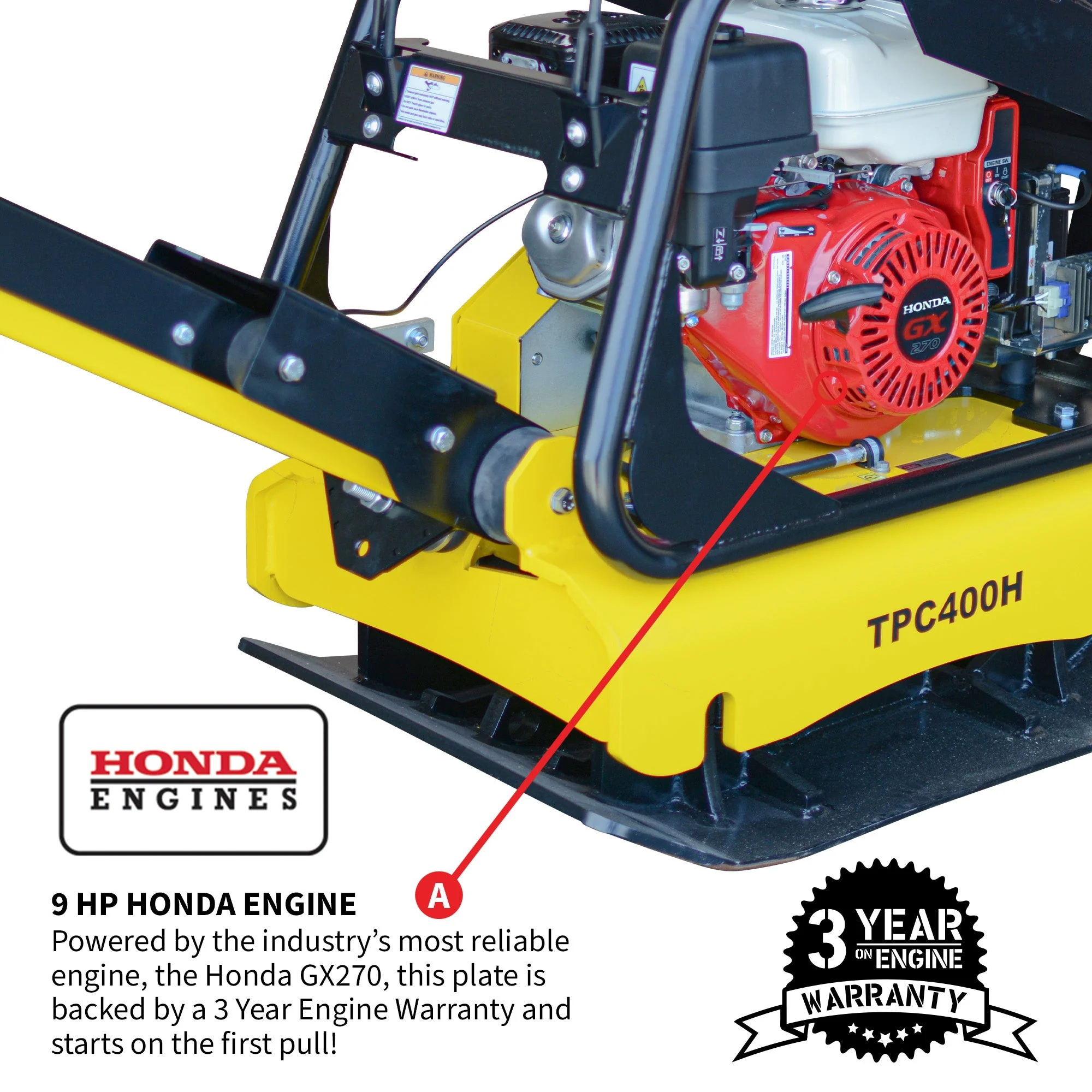 9HP Reverse Plate Compactor Honda GX270 Electric Start 11,690 lbs/ft² for Granular Cohesive Soil Compaction - Image 3