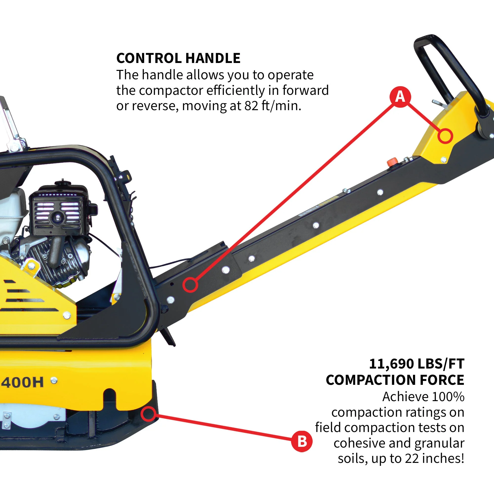 9HP Reverse Plate Compactor Honda GX270 Electric Start 11,690 lbs/ft² for Granular Cohesive Soil Compaction - Image 4