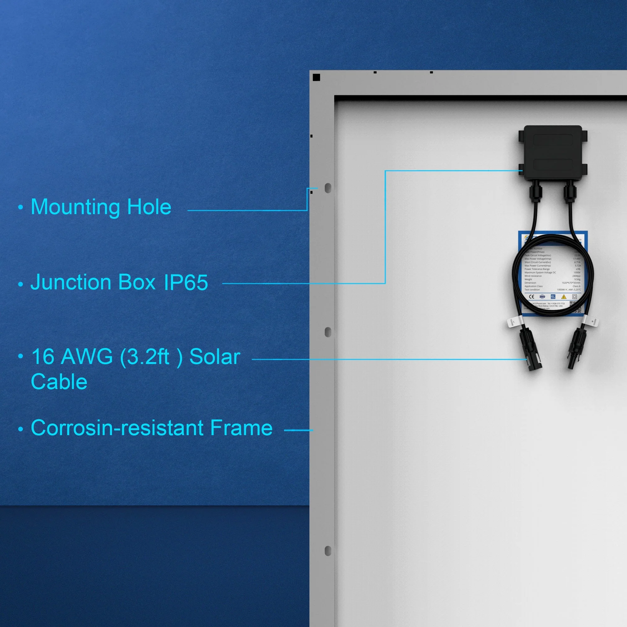 ACOPOWER 100 Watt Poly Solar Panel (SC) - Image 4