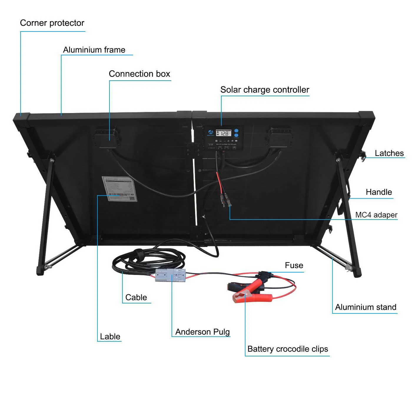 ACOPower 100w 12v Portable Solar Panel kit, Foldable Mono Suitcase, proteusX Waterproof 20A Charge Controller - Image 4