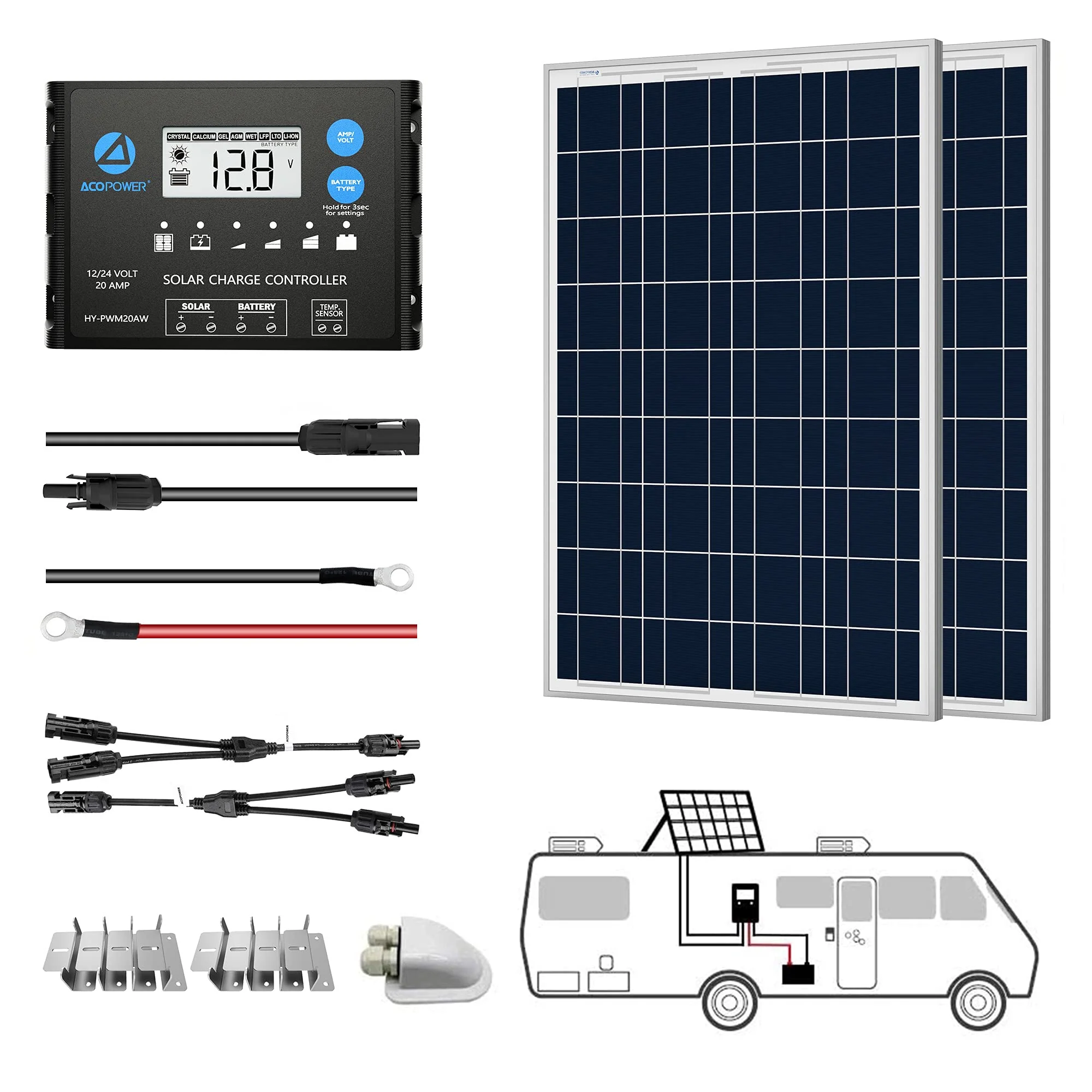 ACOPOWER 12V  Polycrystalline Solar RV Kits + MPPT / PWM Charge Controller (SC) - Image 15