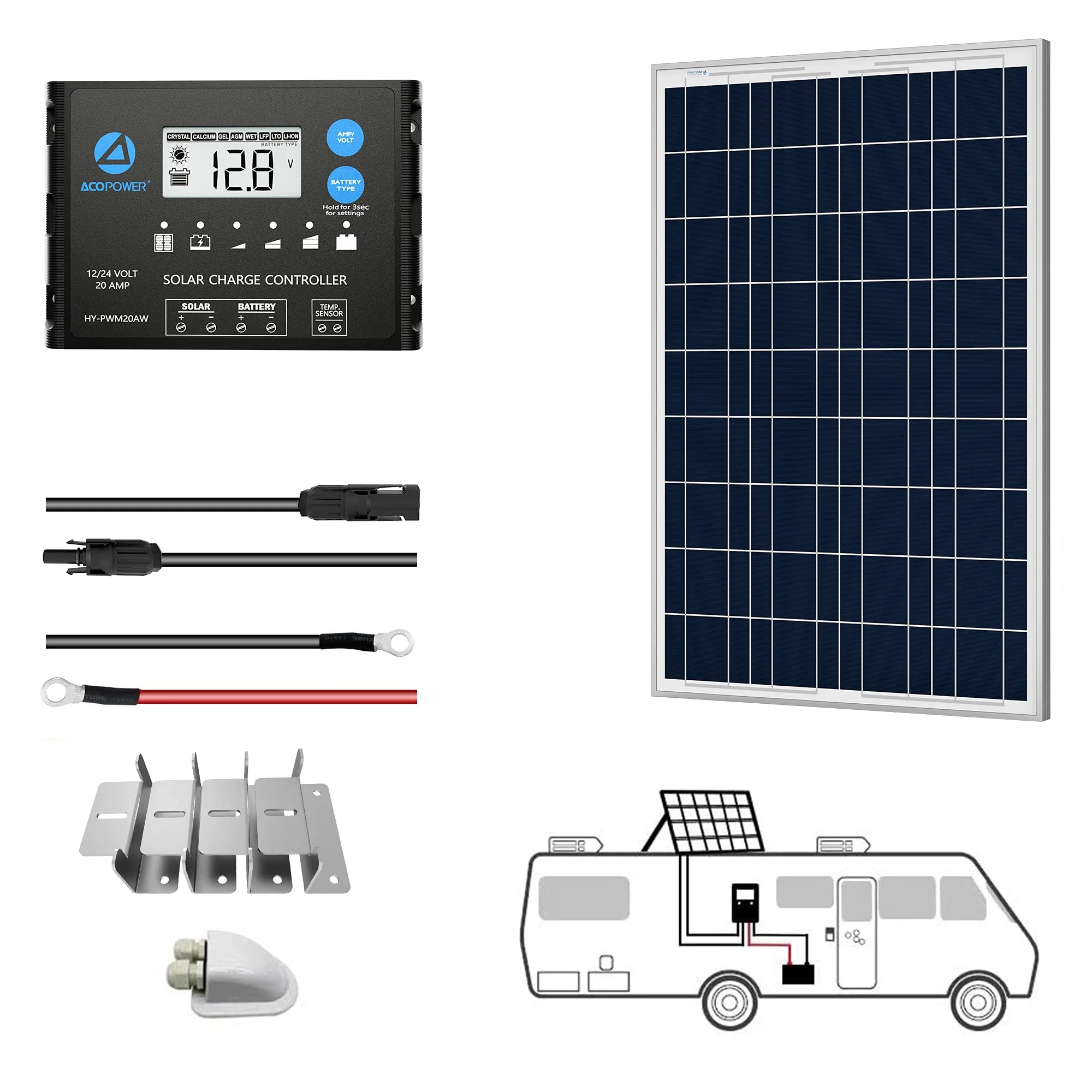 ACOPOWER 12V  Polycrystalline Solar RV Kits + MPPT / PWM Charge Controller (SC) - Image 16