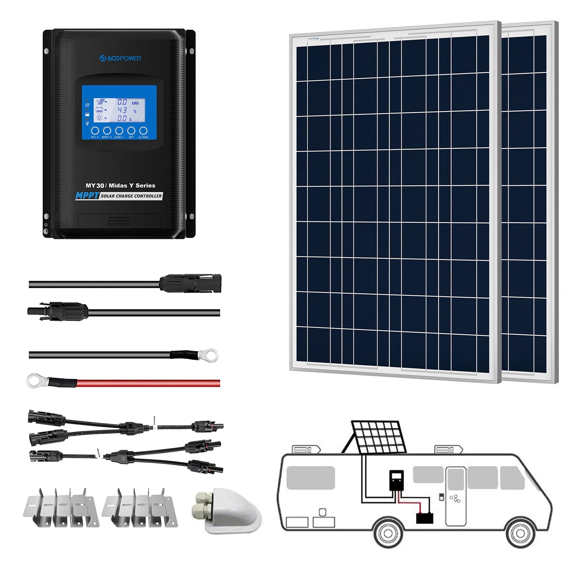 ACOPOWER 12V  Polycrystalline Solar RV Kits + MPPT / PWM Charge Controller (SC) - Image 17