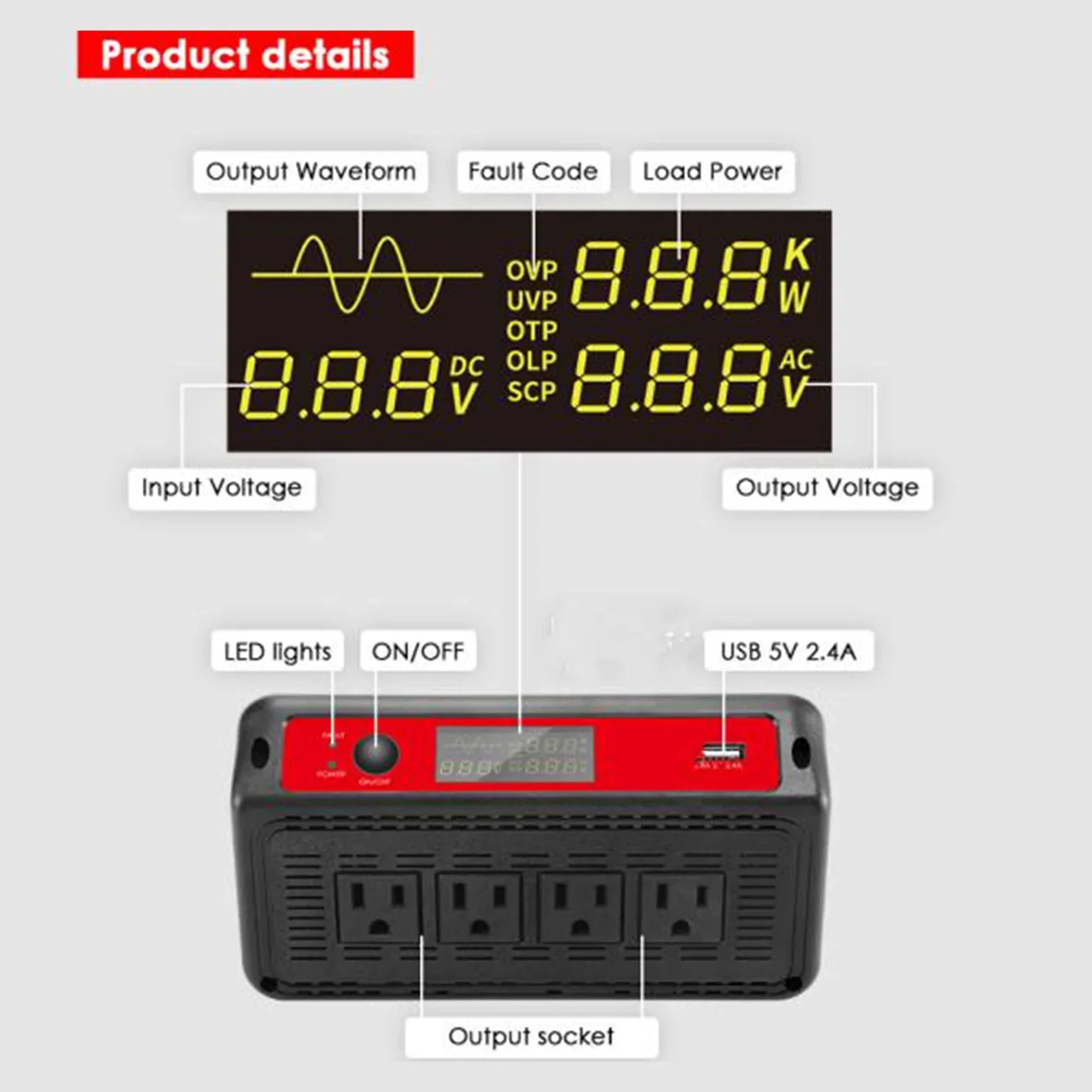 ACOPOWER 1500W 12V Pure Sine Wave Inverter - Image 4