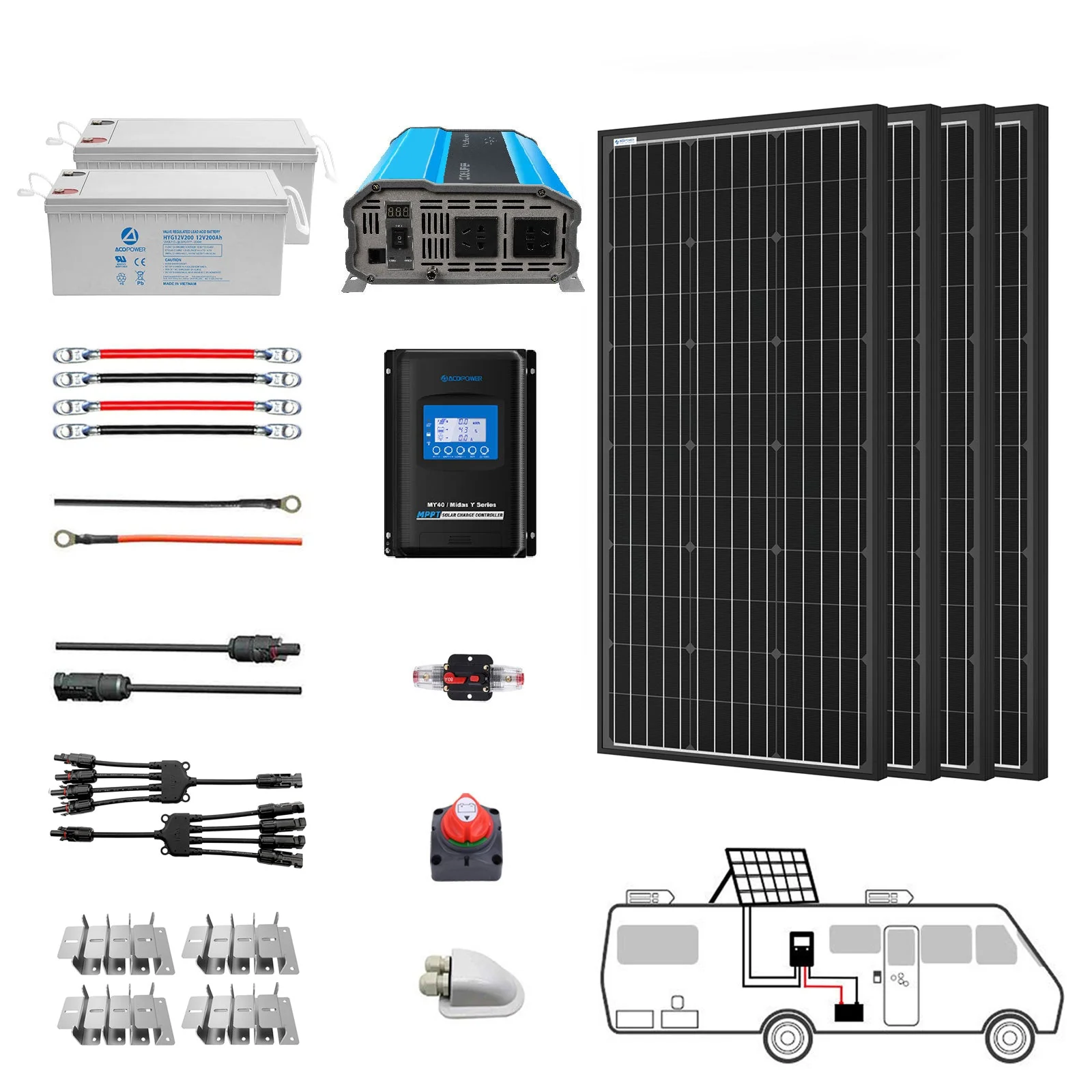 ACOPOWER Deep Cycle GEL Battery Mono Solar Power Complete System with Battery and Inverter for RV Boat 12V Off Grid Kit - Image 10