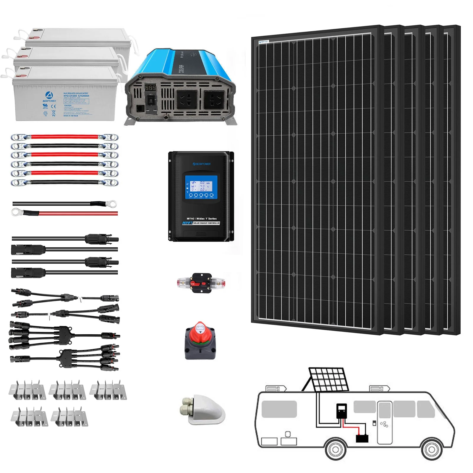 ACOPOWER Deep Cycle GEL Battery Mono Solar Power Complete System with Battery and Inverter for RV Boat 12V Off Grid Kit - Image 11