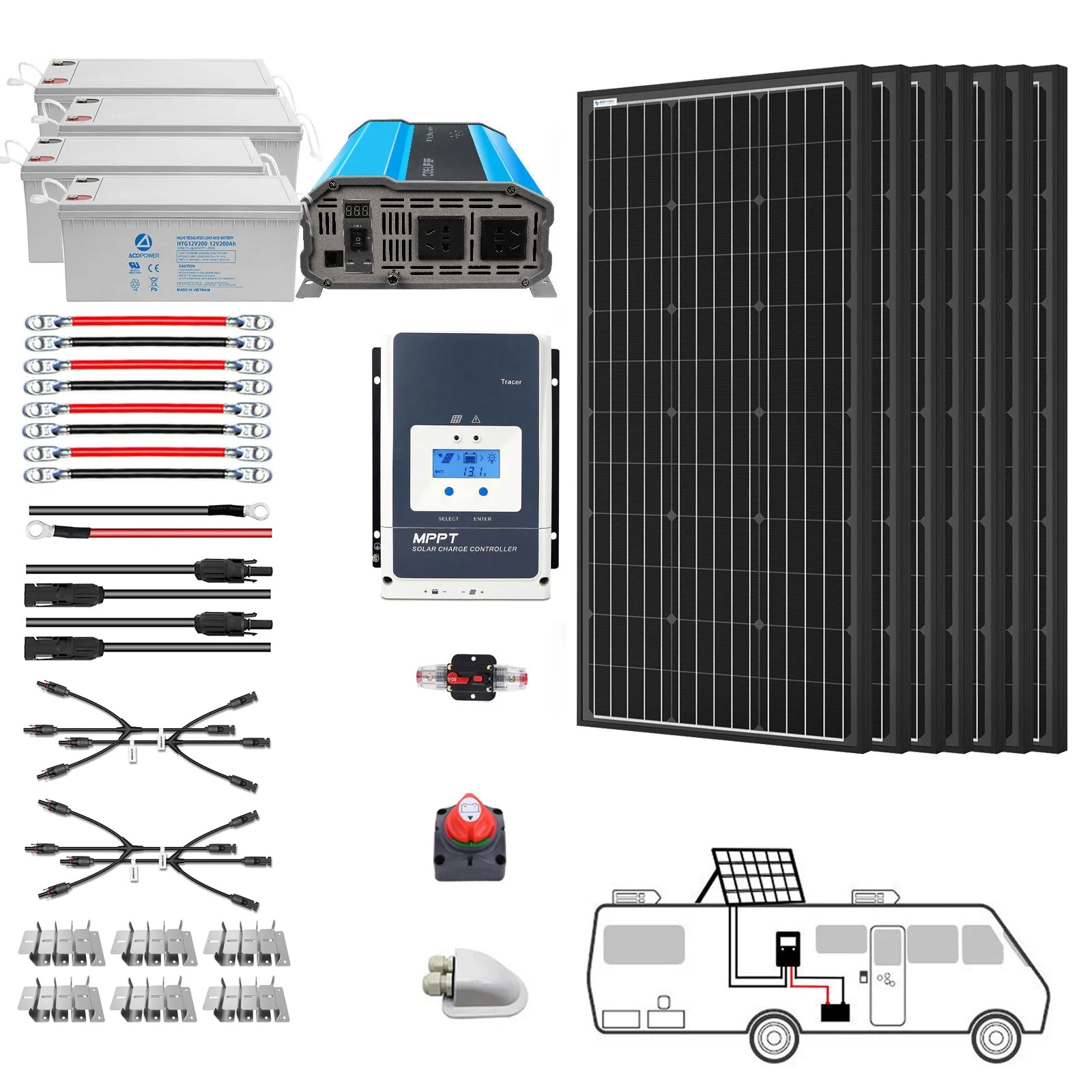 ACOPOWER Deep Cycle GEL Battery Mono Solar Power Complete System with Battery and Inverter for RV Boat 12V Off Grid Kit - Image 12