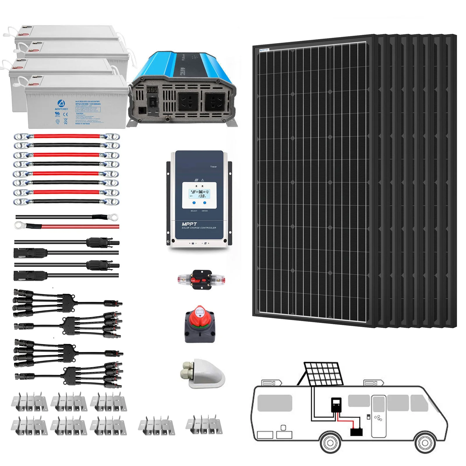 ACOPOWER Deep Cycle GEL Battery Mono Solar Power Complete System with Battery and Inverter for RV Boat 12V Off Grid Kit - Image 13