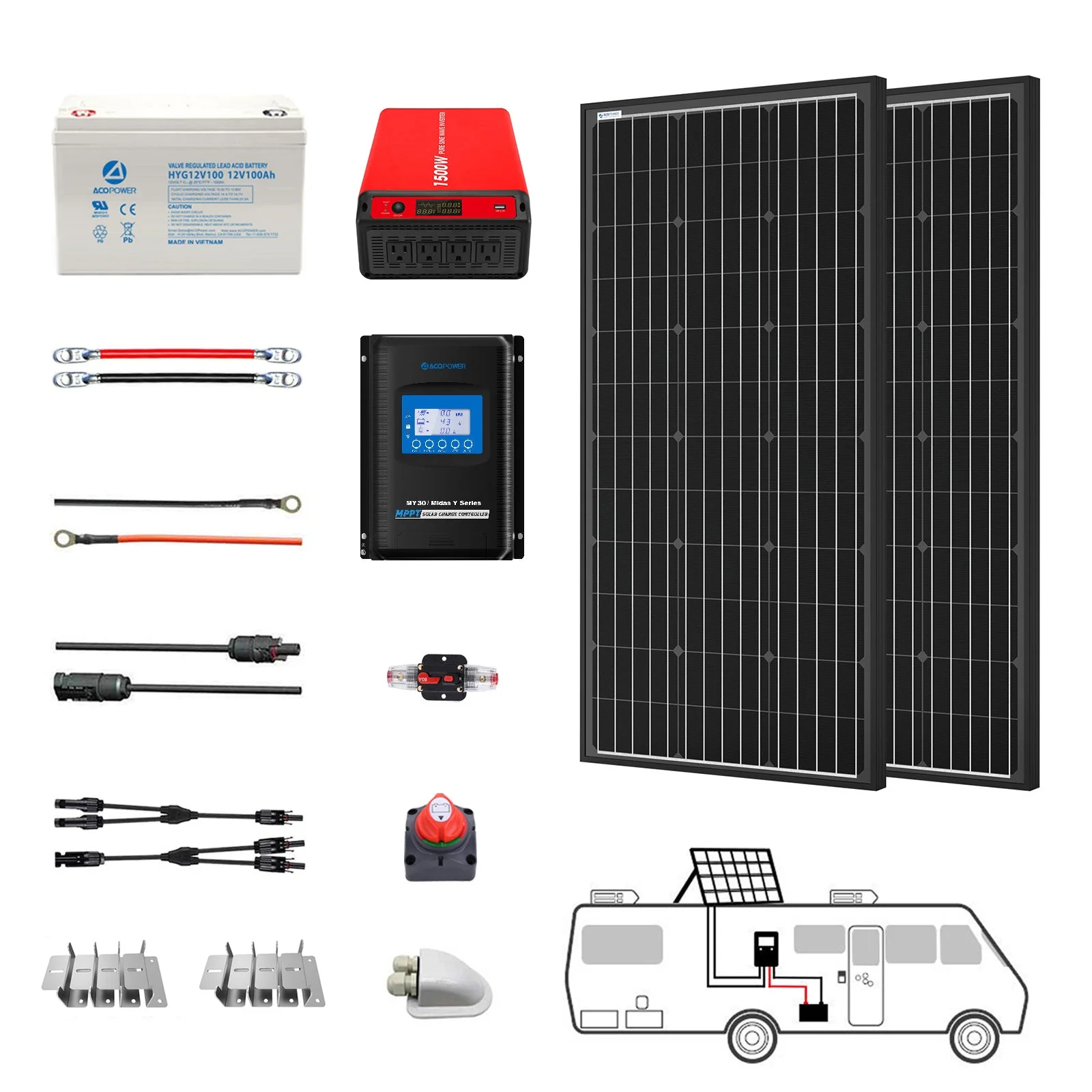 ACOPOWER Deep Cycle GEL Battery Mono Solar Power Complete System with Battery and Inverter for RV Boat 12V Off Grid Kit - Image 14