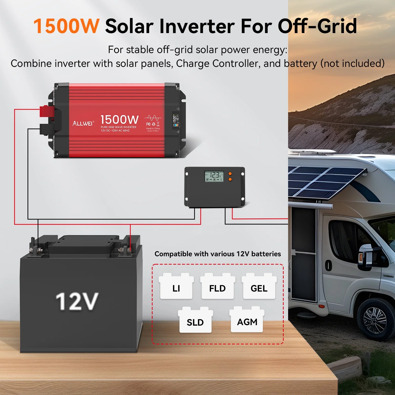 ALLWEI 1500W Pure Sine Wave Inverter 12V to 120V AC - Image 4