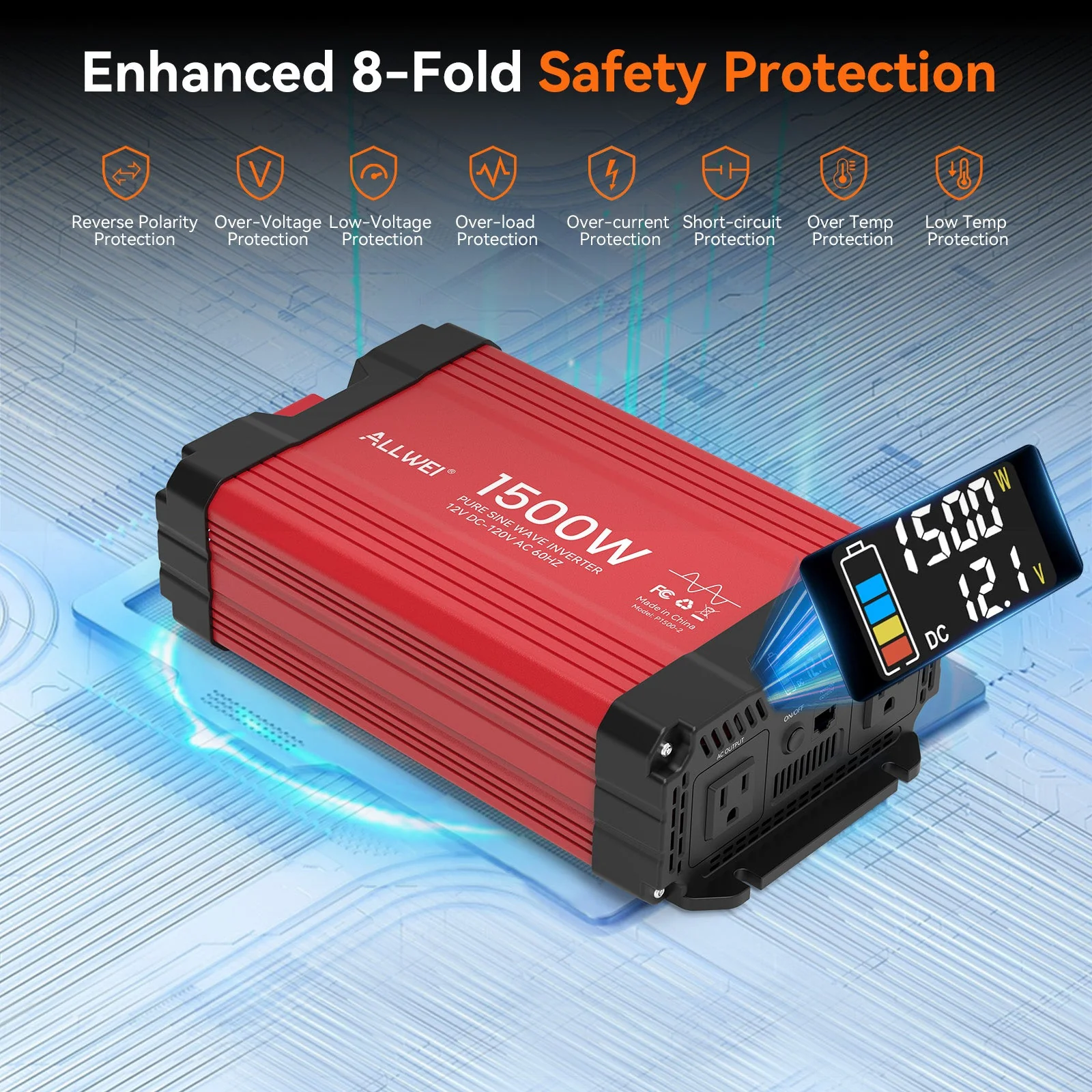 ALLWEI 1500W Pure Sine Wave Inverter 12V to 120V AC - Image 5