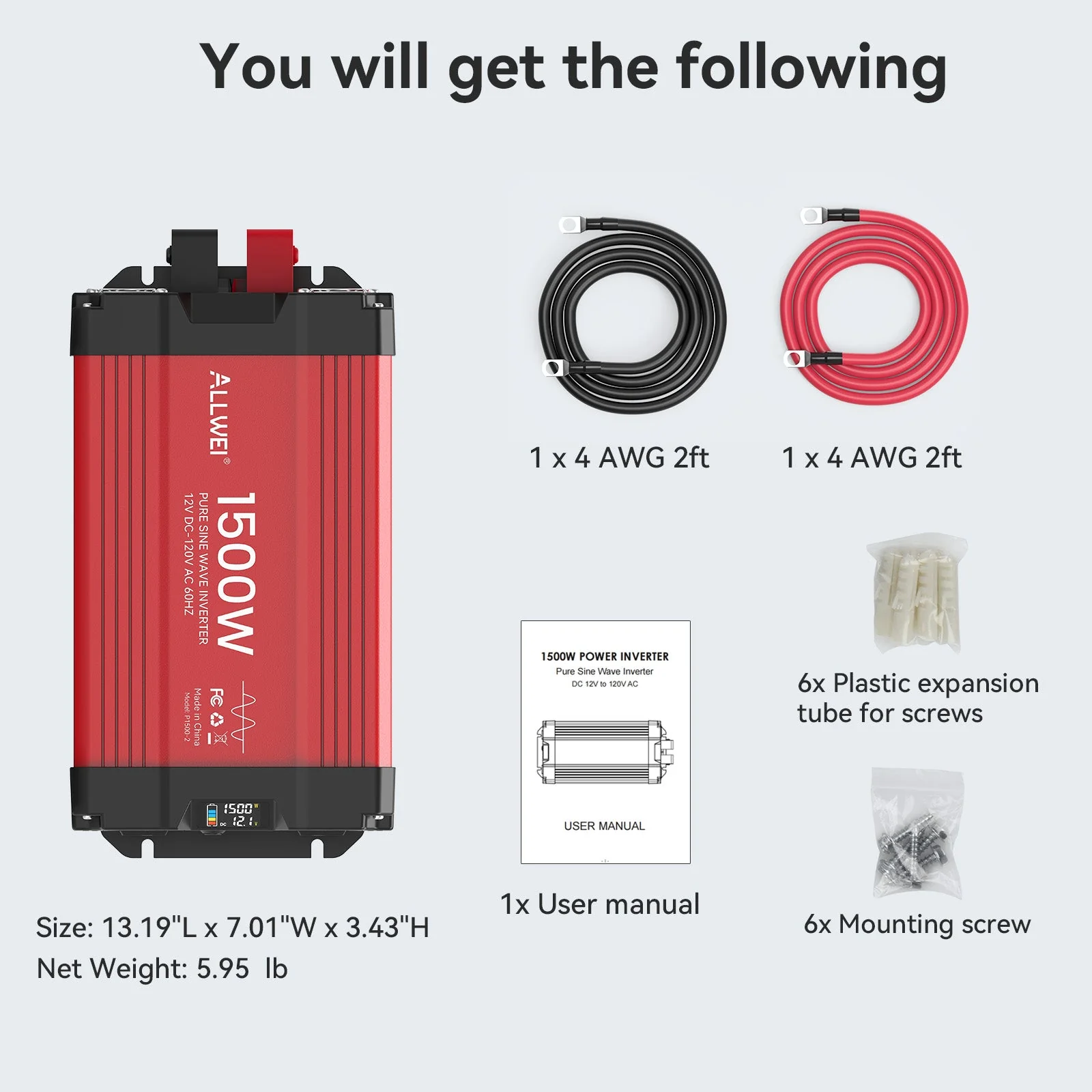 ALLWEI 1500W Pure Sine Wave Inverter 12V to 120V AC - Image 7