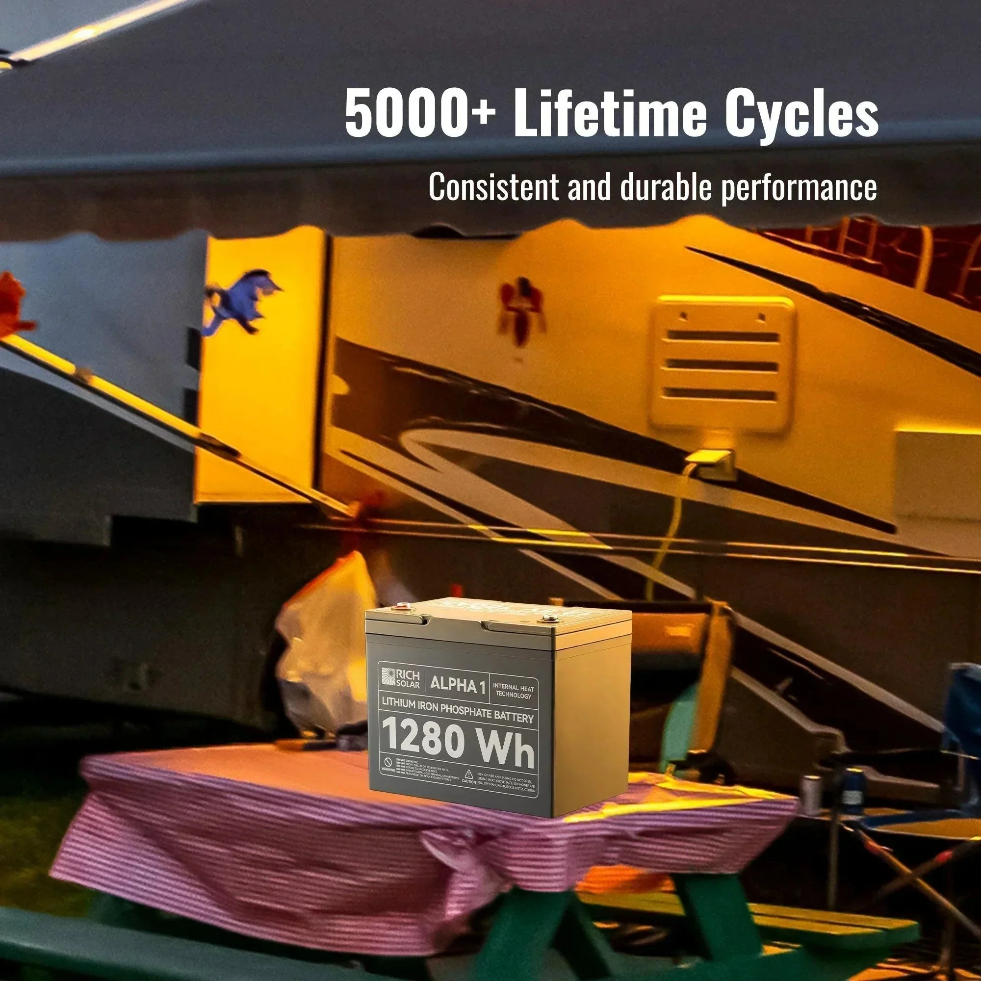 Rich Solar ALPHA 1 | 12V 100Ah LiFePO4 Battery | Powerful 12V Lithium Battery for RVs, Trailers, Vans, Boats, Off-Grid | 5,000 Lifetime Cycles | Bluetooth and Internal Heat Technology - Image 12
