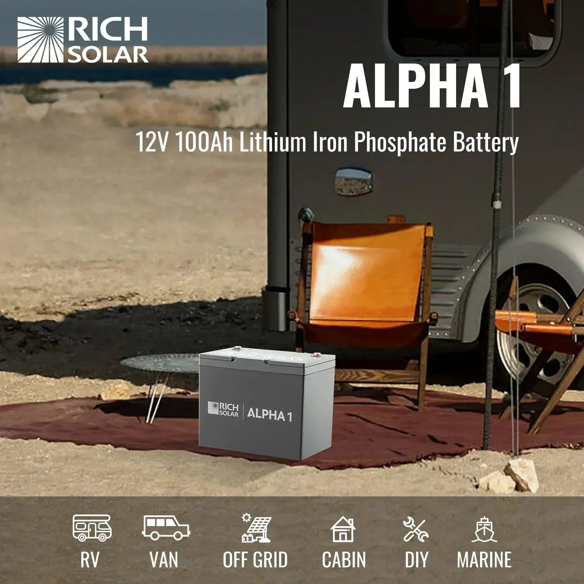 Rich Solar ALPHA 1 | 12V 100Ah LiFePO4 Battery | Powerful 12V Lithium Battery for RVs, Trailers, Vans, Boats, Off-Grid | 5,000 Lifetime Cycles | Bluetooth and Internal Heat Technology - Image 8