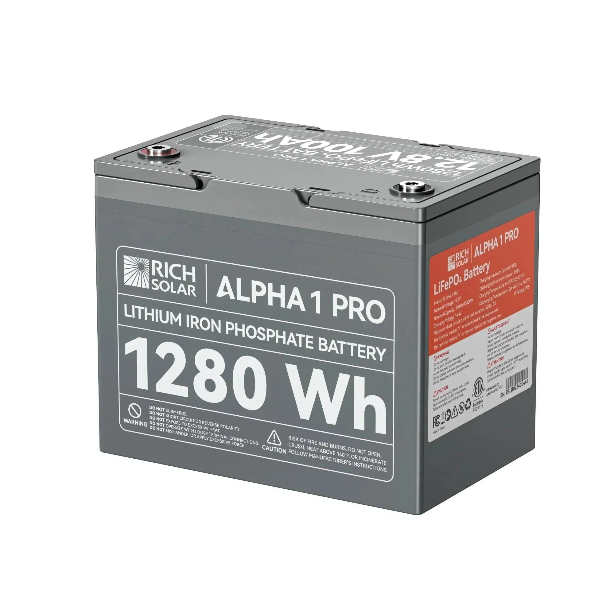 Rich Solar ALPHA 1 PRO | 12V 100Ah LiFePO4 Battery | Premium 12V Lithium Battery for Off-Grid, RVs, Boats | 7,000 Lifetime Cycles | 10 Year Warranty | UL1973 Certified - Image 2