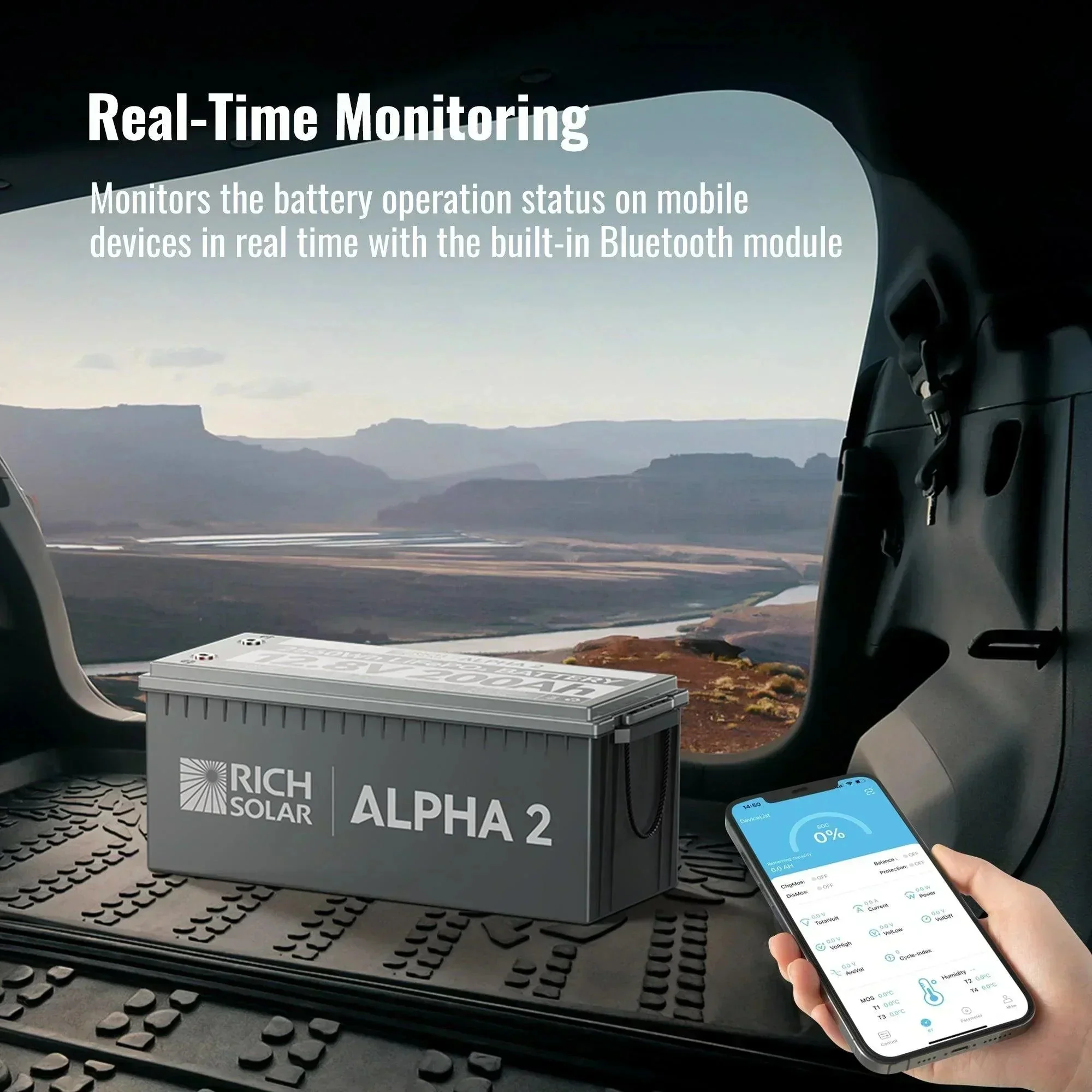 Rich Solar ALPHA 2 | 12V 200Ah LiFePO4 Battery | Powerful 12V Lithium Battery for RVs, Trailers, Vans, Boats, Off-Grid | 5,000 Lifetime Cycles | Bluetooth and Internal Heat Technology - Image 10