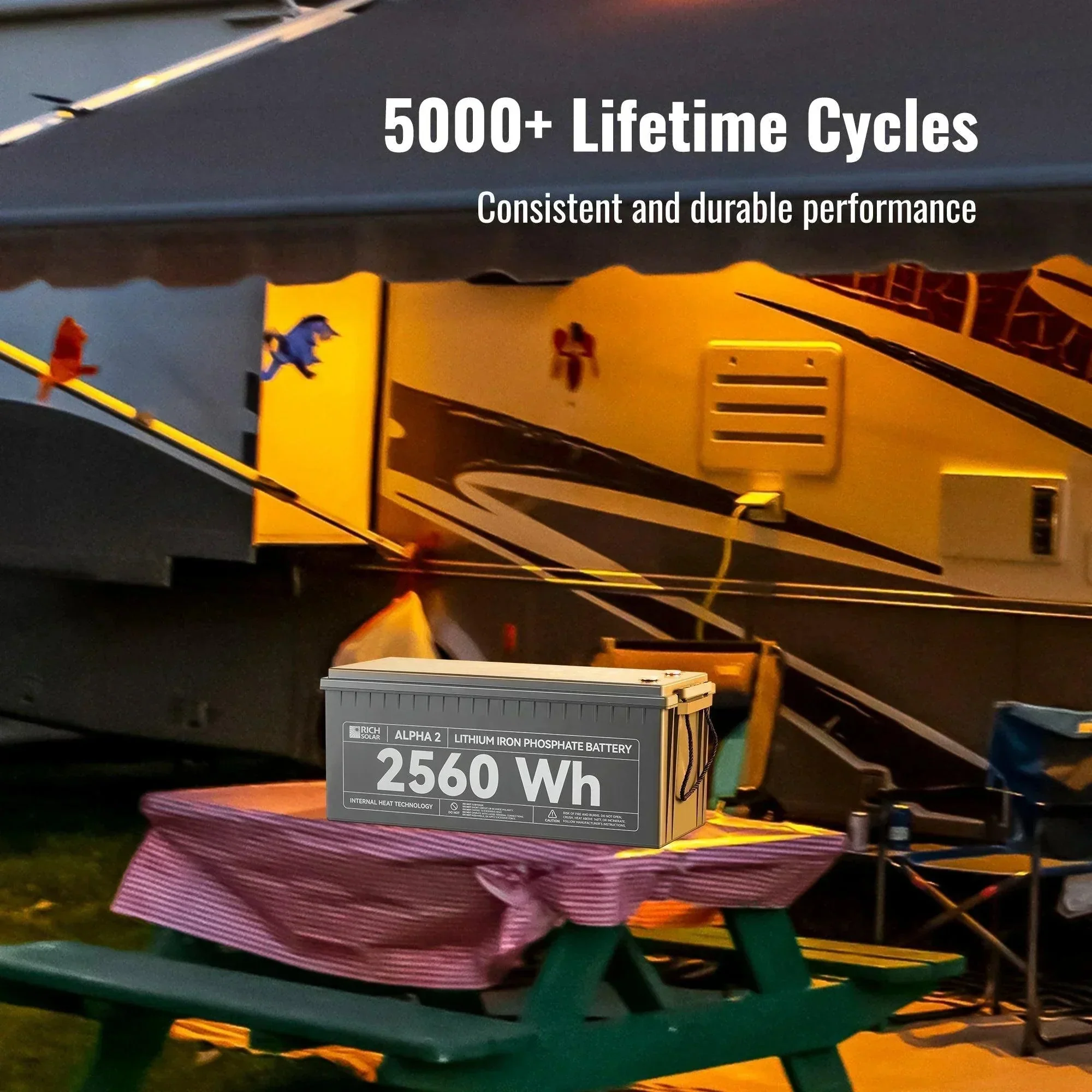 Rich Solar ALPHA 2 | 12V 200Ah LiFePO4 Battery | Powerful 12V Lithium Battery for RVs, Trailers, Vans, Boats, Off-Grid | 5,000 Lifetime Cycles | Bluetooth and Internal Heat Technology - Image 11
