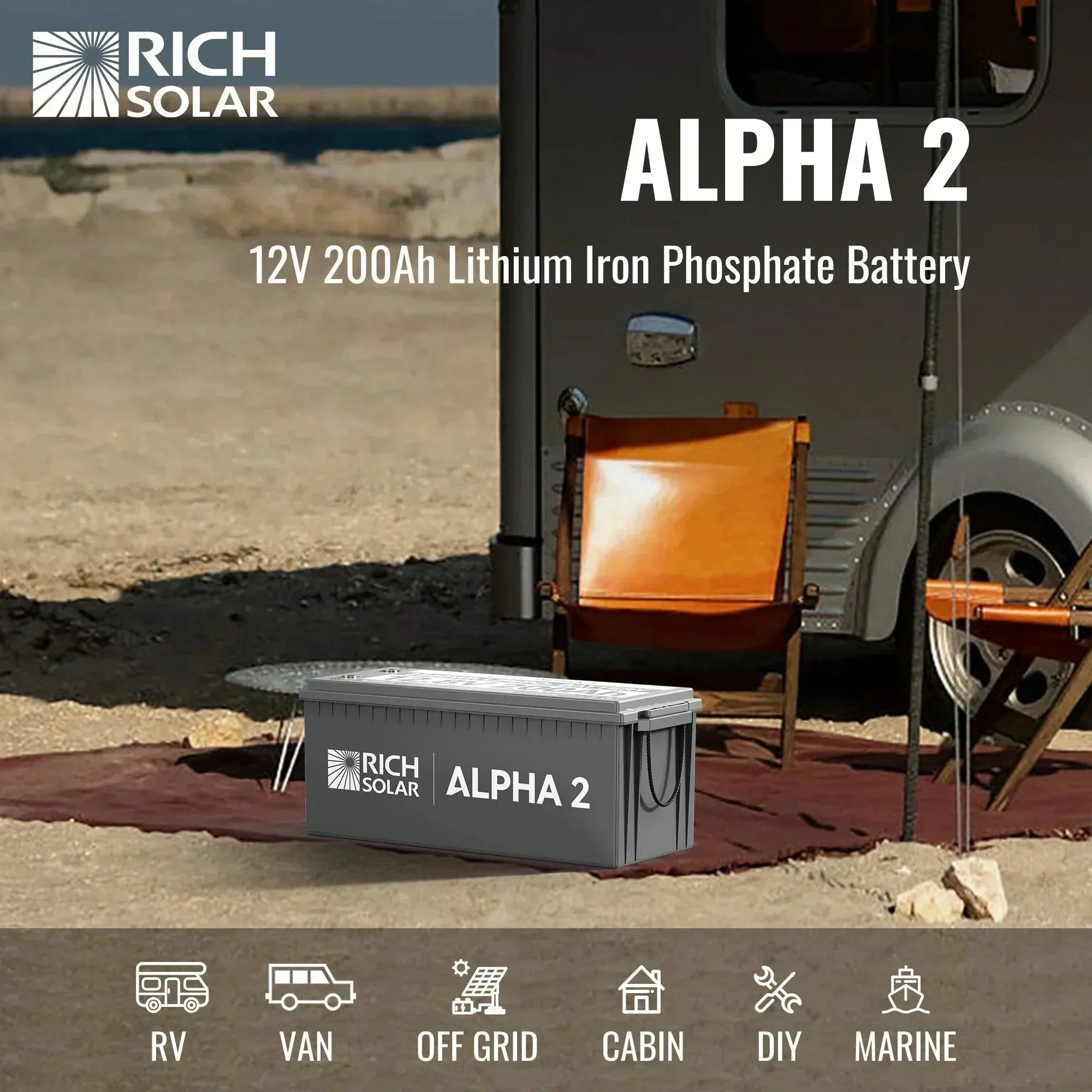 Rich Solar ALPHA 2 | 12V 200Ah LiFePO4 Battery | Powerful 12V Lithium Battery for RVs, Trailers, Vans, Boats, Off-Grid | 5,000 Lifetime Cycles | Bluetooth and Internal Heat Technology - Image 7