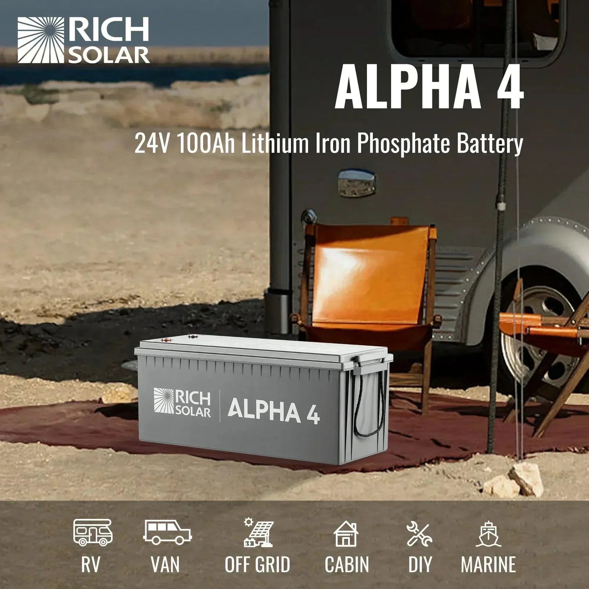 Rich Solar ALPHA 4 | 24V 100Ah LiFePO4 Battery | Powerful 12V Lithium Battery for RVs, Trailers, Vans, Boats, Off-Grid | 5,000 Lifetime Cycles | Bluetooth and Internal Heat Technology - Image 4