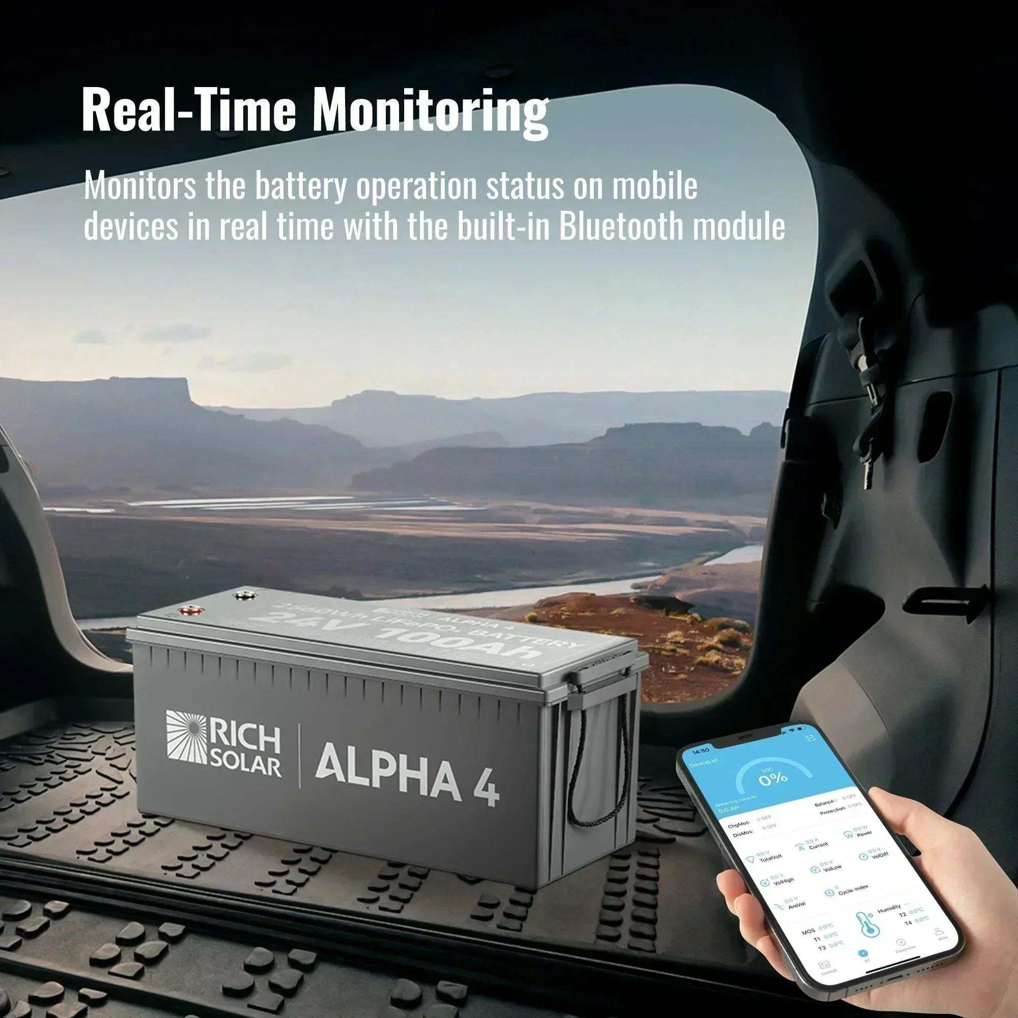 Rich Solar ALPHA 4 | 24V 100Ah LiFePO4 Battery | Powerful 12V Lithium Battery for RVs, Trailers, Vans, Boats, Off-Grid | 5,000 Lifetime Cycles | Bluetooth and Internal Heat Technology - Image 7