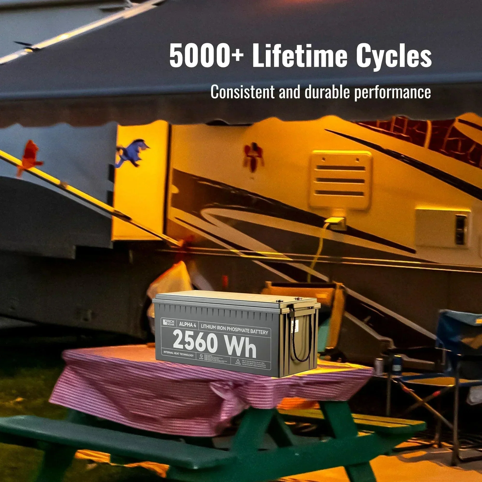 Rich Solar ALPHA 4 | 24V 100Ah LiFePO4 Battery | Powerful 12V Lithium Battery for RVs, Trailers, Vans, Boats, Off-Grid | 5,000 Lifetime Cycles | Bluetooth and Internal Heat Technology - Image 8