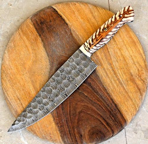 Artisan’s Choice: Custom Handmade Chef’s Knife with Damascus Steel Blade and Epoxy Pine-cone Handle, 13-Inch with Leather Sheath - Image 3