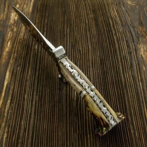 Artisan’s Edge: Custom Handmade Hunting Knife with D2 Steel Blade, Sheep Horn and Antler Horn Handle, Steel Guard, Brass Inlay, and Leather Sheath - Image 4