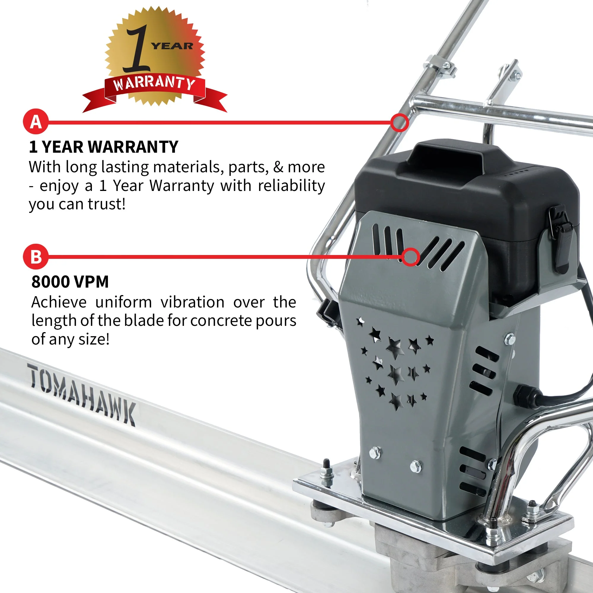 Battery Powered Vibrating Concrete Power Screed 36V/5Ah Float Finishing Tool (Choose 4ft, 6ft, 8ft, 10ft, 12ft, 14ft) - Image 5