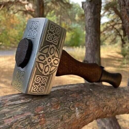 Battle Axe Set: Tomahawk and Hammer with Custom Handmade Forged Engraved 1095 Steel Blade – Warrior's Duo - Image 3