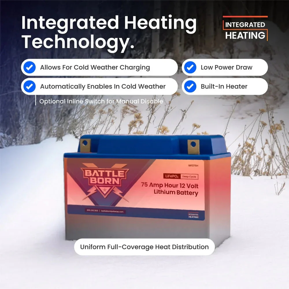 Battle Born 75Ah 12V Group 24 LiFePO4 Heated Battery Kit - Image 3