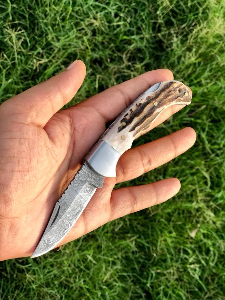 Beautiful Custom Handmade Damascus Steel EDC back Lock Pocket knife - Image 2