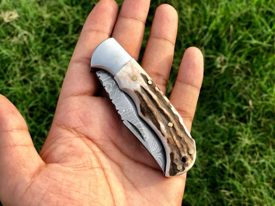 Beautiful Custom Handmade Damascus Steel EDC back Lock Pocket knife - Image 4