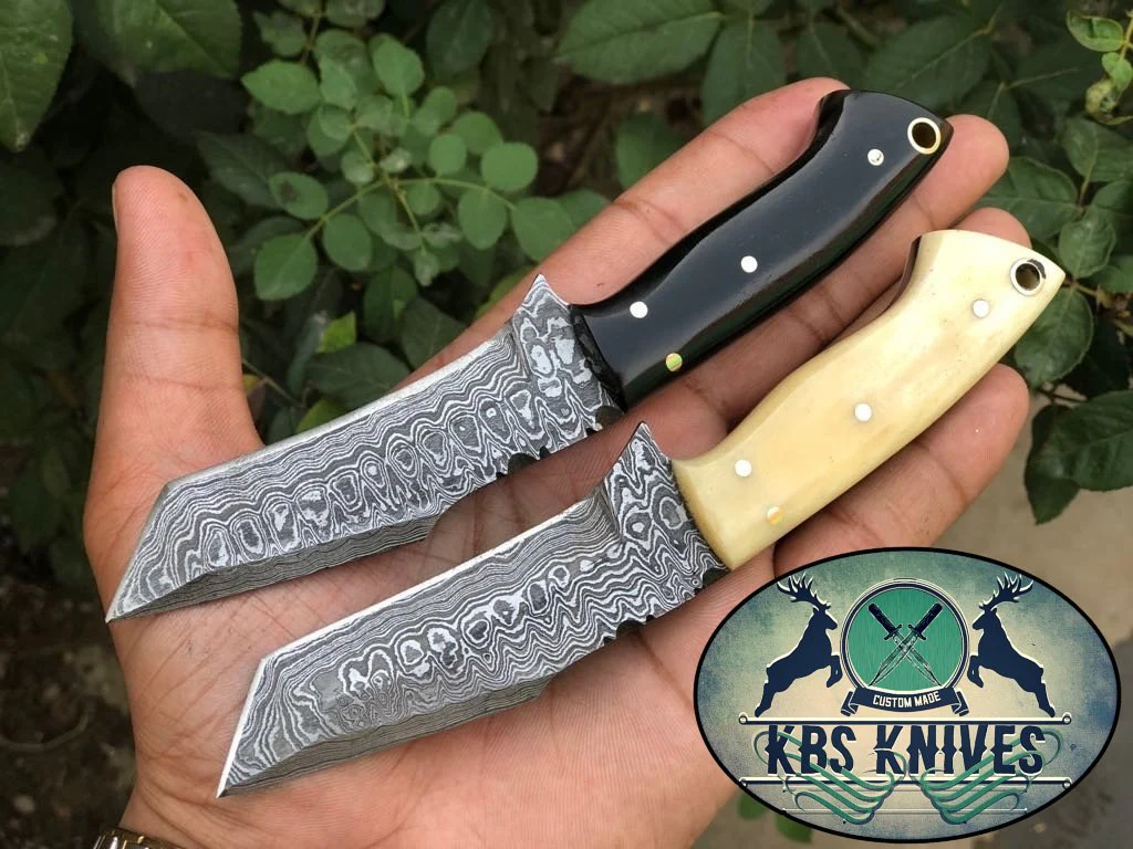 Beautiful Custom Handmade Damascus Steel EDC Tanto Blade Knives - Image 2