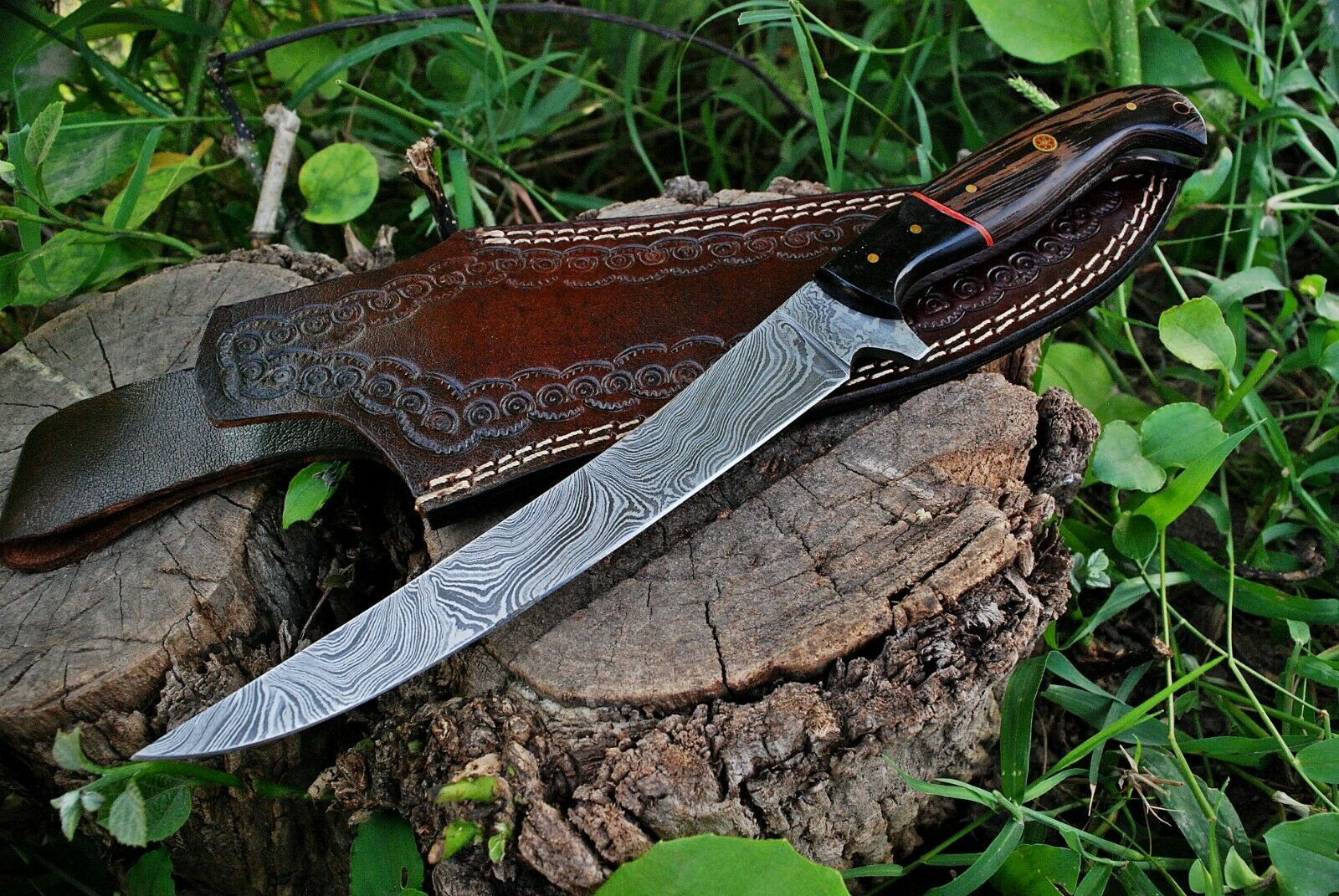 Best Fish Fillet Knife – Damascus Steel with Wenge Wood & Horn Handle - Image 2