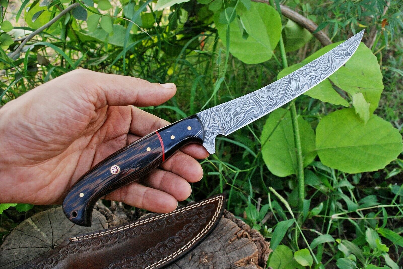 Best Fish Fillet Knife – Damascus Steel with Wenge Wood & Horn Handle - Image 3