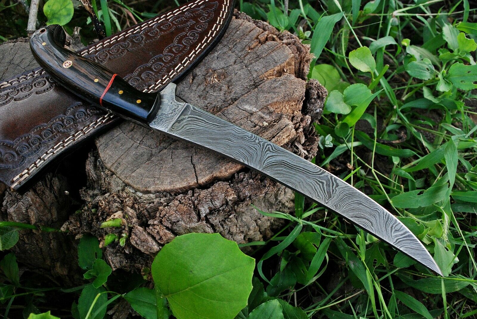 Best Fish Fillet Knife – Damascus Steel with Wenge Wood & Horn Handle - Image 4