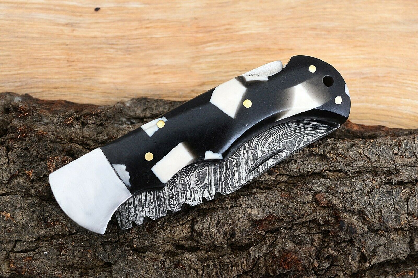 Best Folding Pocket Knife with Black and White Epoxy Resin and Steel Bolster Handle, 3-inch Blade Length - Image 5