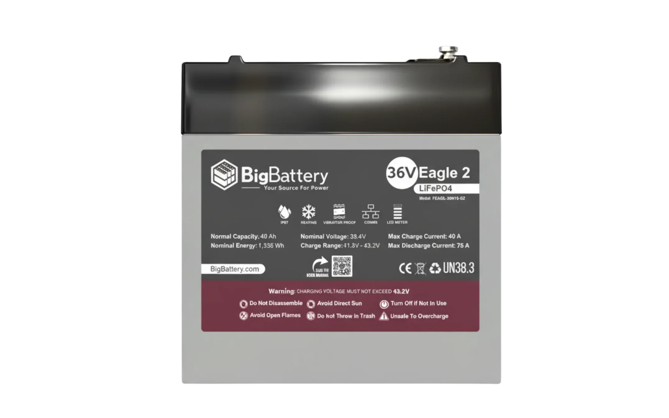 BigBattery 36V EAGLE 2 1.63 kWh LiFePO4 Battery with Heater and Comms