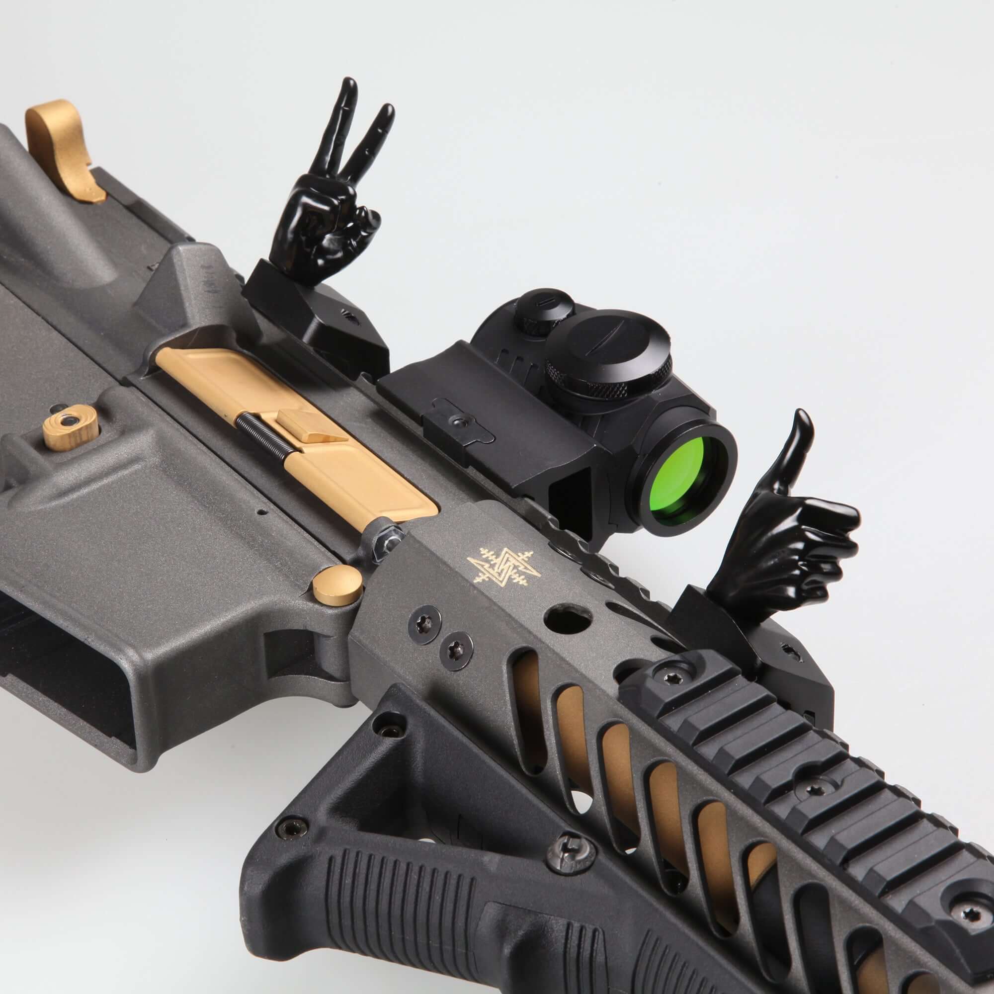 Black Color Novelty Finger Iron Sight Set - Offset 45 Degree (V Hand & Thumbs Up) - Image 9