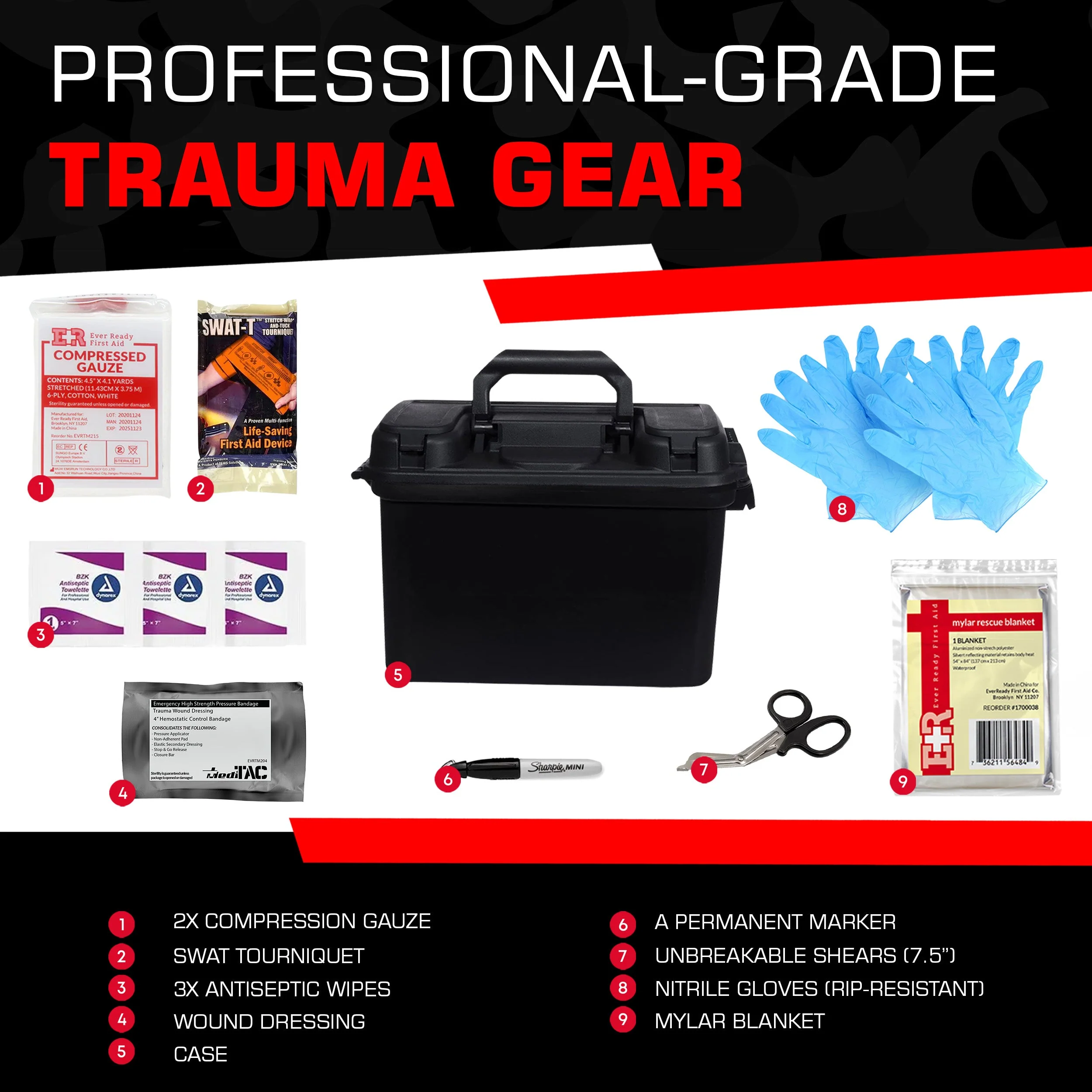 Bleeding Control Kit - 4 Vacuum Sealed Kits in Plastic Case - Image 3