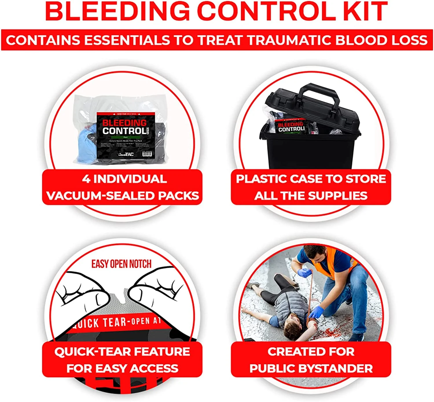 Bleeding Control Kit - 4 Vacuum Sealed Kits in Plastic Case - Image 4
