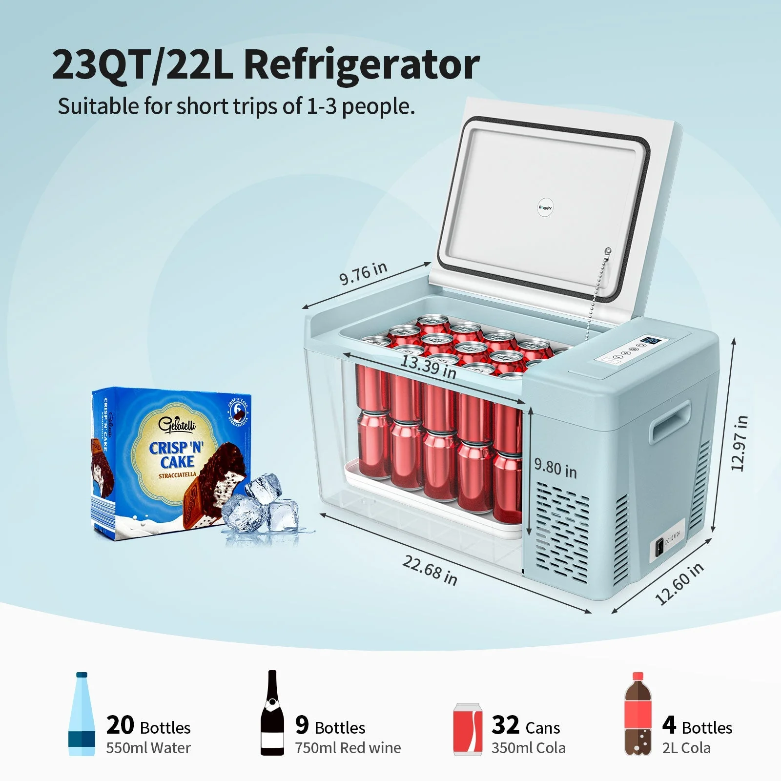 BougeRV 12V 23 Quart Colorful Mint Green Portable Fridge (SC) - Image 4
