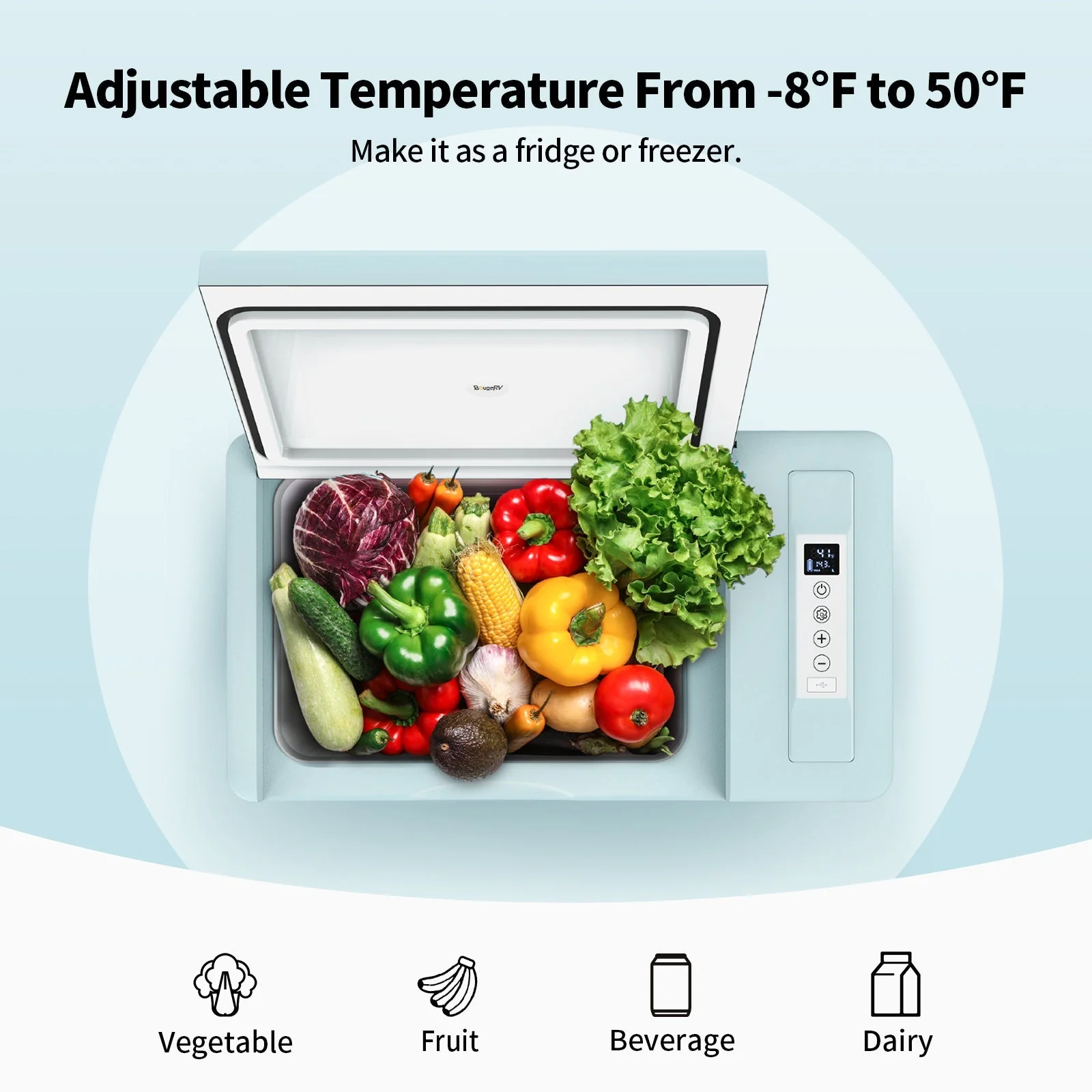 BougeRV 12V 23 Quart Colorful Mint Green Portable Fridge (SC) - Image 6
