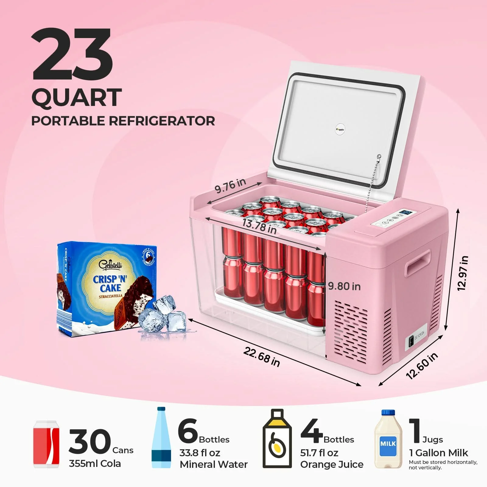 BougeRV 12V 23 Quart Colorful Pink Portable Fridge (SC) - Image 2